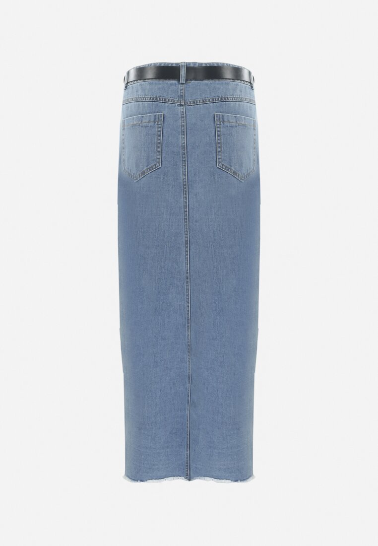 Niebieska Jeansowa Spódnica Maxi z Paskiem Goergen
