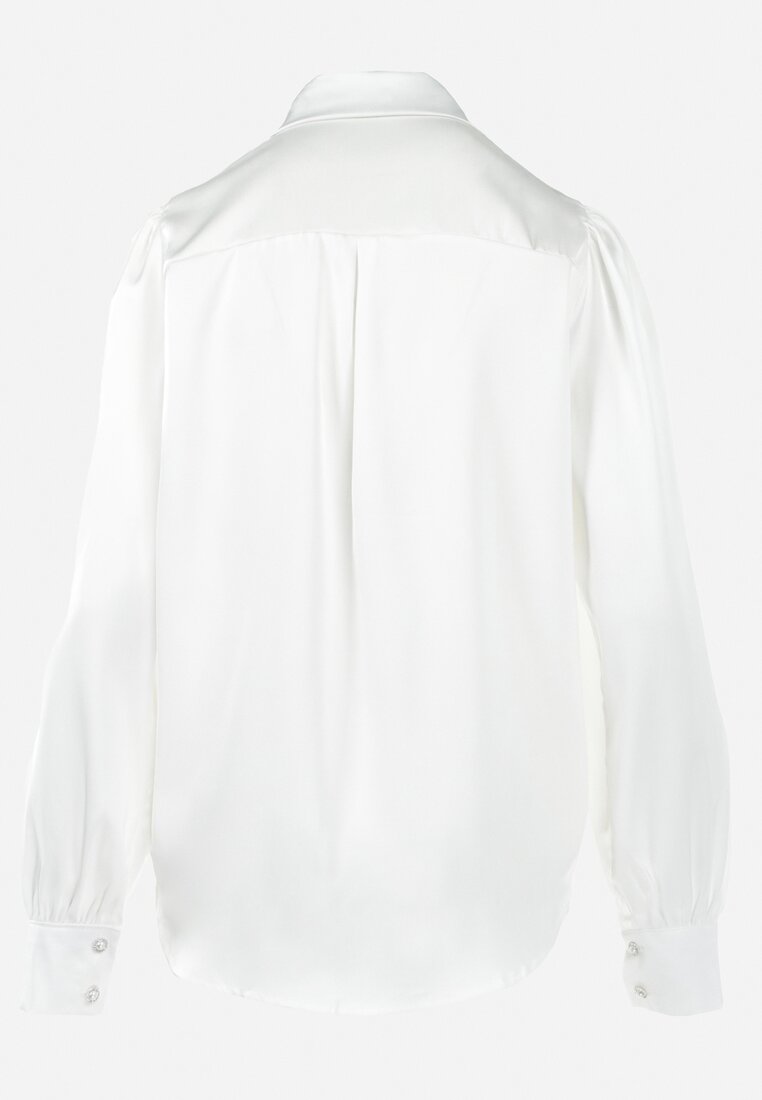 Biała Koszula Vintage z Biżuteryjnymi Guzikami i Kryształkami Przy Kołnierzu Suttave