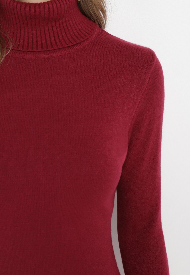 Bordowa Sukienka Midi z Golfem o Sweterkowym Fasonie Abdone