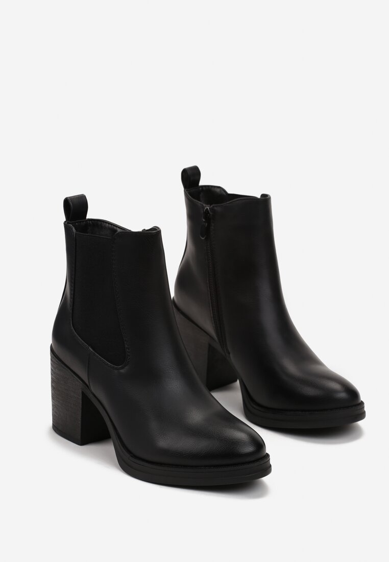 Czarne Botki na Obcasie z Elastyczną Wstawką Adriano