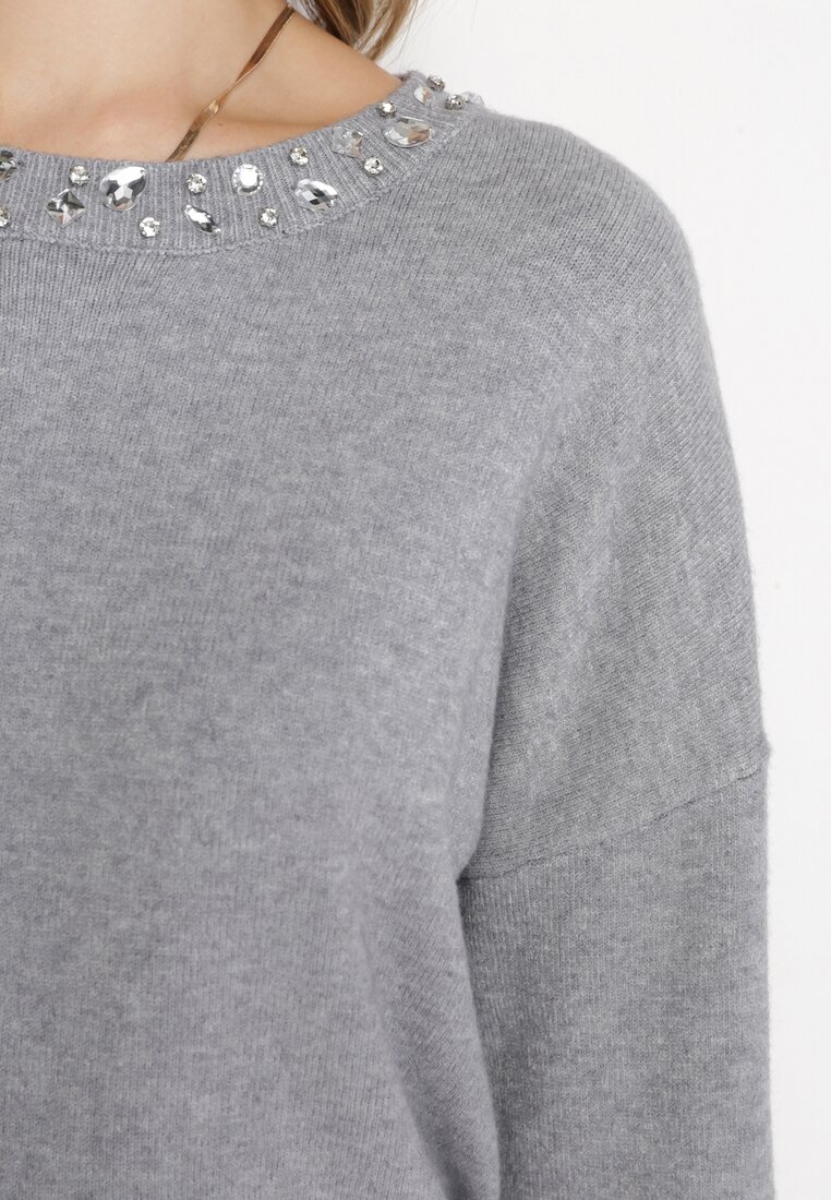 Szary Kaszmirowy Sweter w Cyrkonie Varelia