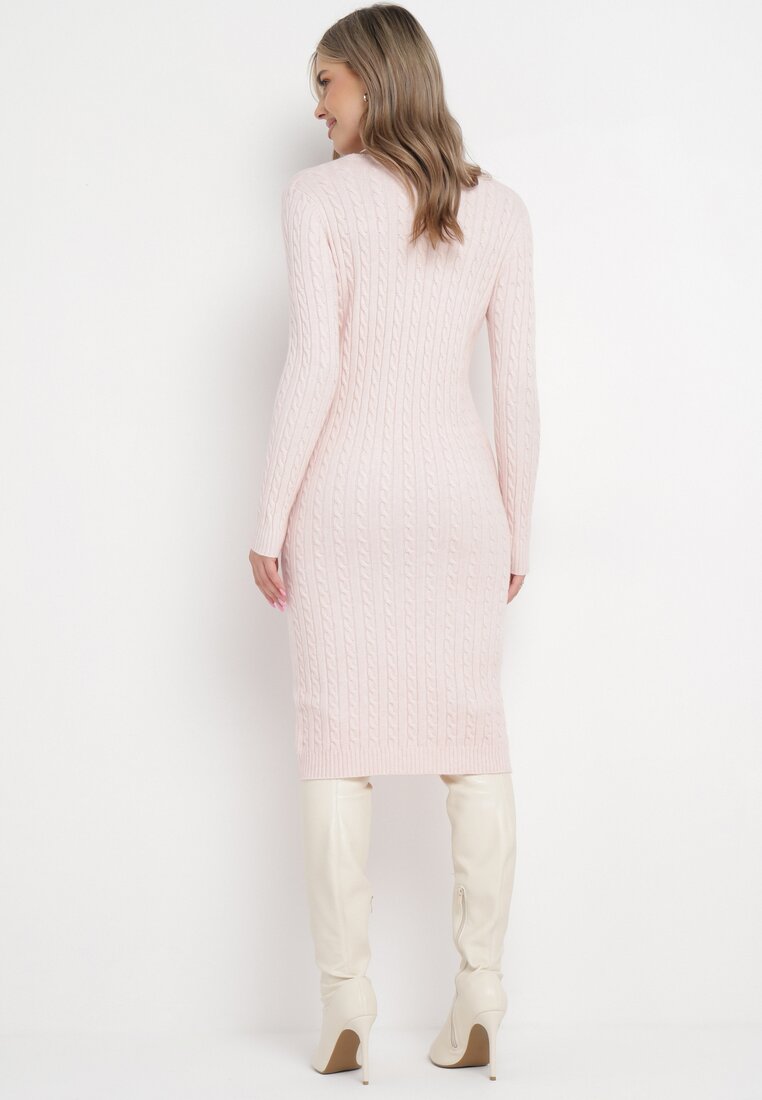 Jasnoróżowa Dzianinowa Sukienka Midi z Bawełną i Kaszmirem Girolama