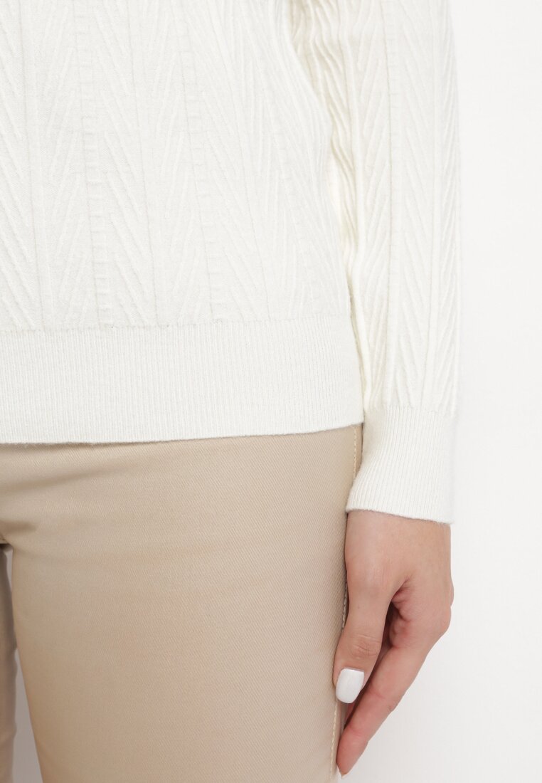 Beżowy Prążkowany Sweter z Kaszmirem Viozze