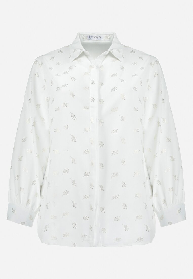 Biała Koszula w Drobny Błyszczący Print Zapinana na Guziki Weminera