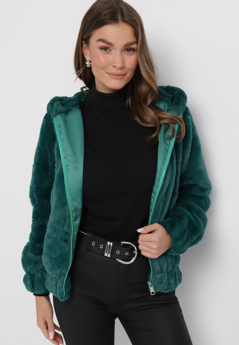 Ciemnozielona Kurtka Futerko Teddy Oversize Denon