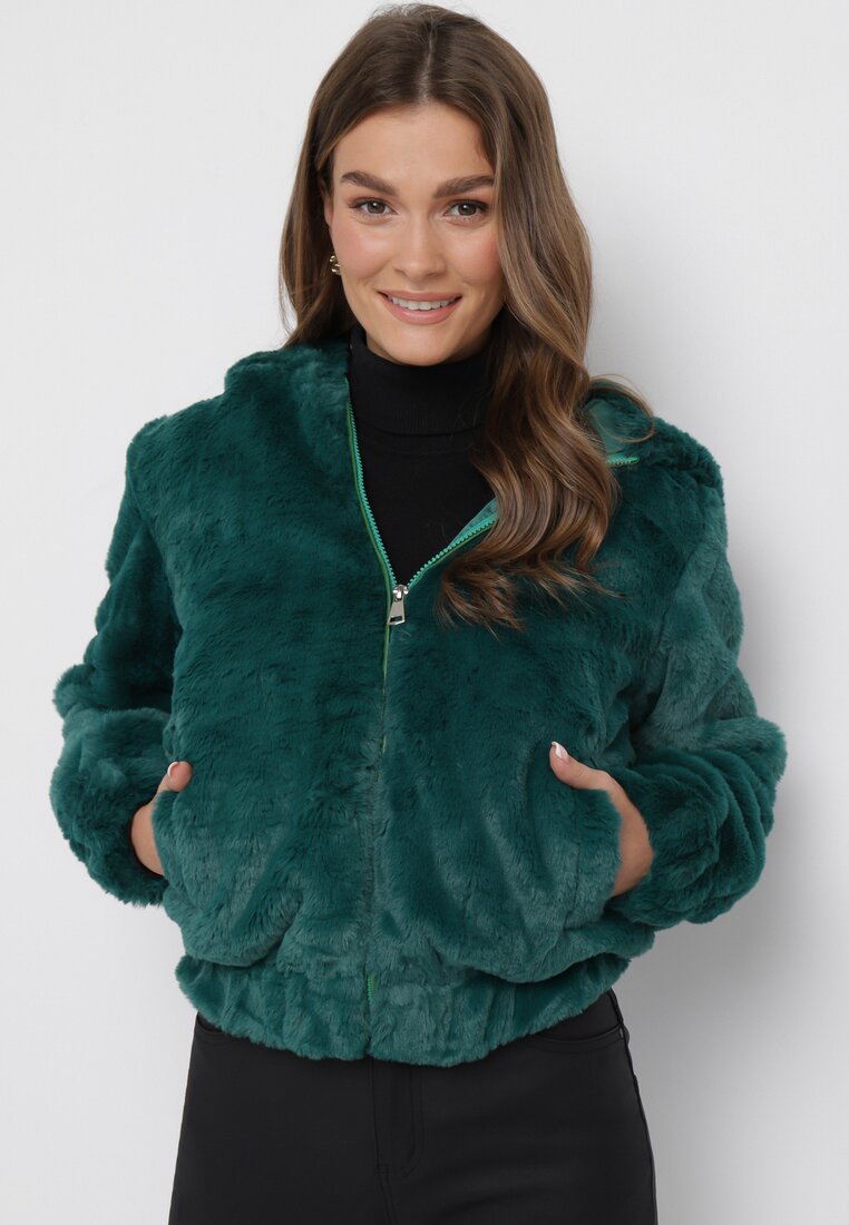Ciemnozielona Kurtka Futerko Teddy Oversize Denon