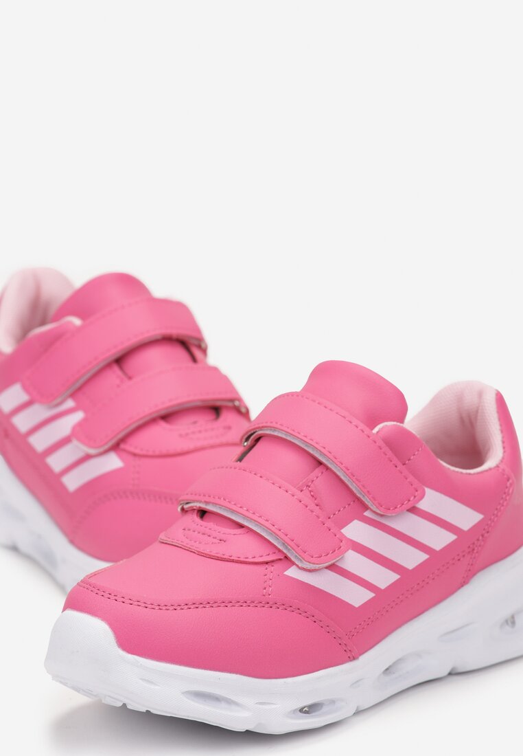 Różowe Buty Sportowe ze Świecącą Podeszwą i Zapięciem na Rzepy Helioda