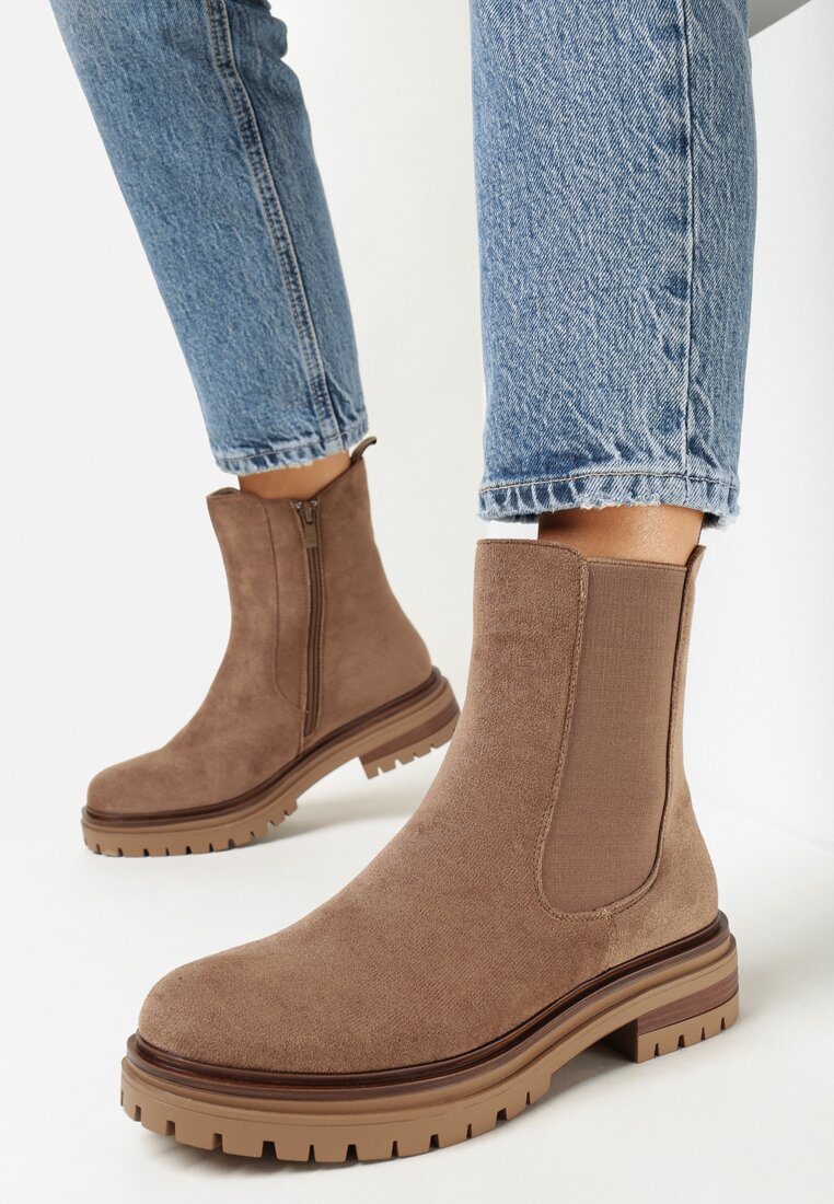Brązowe Botki Sztyblety za Kostkę Fizabra