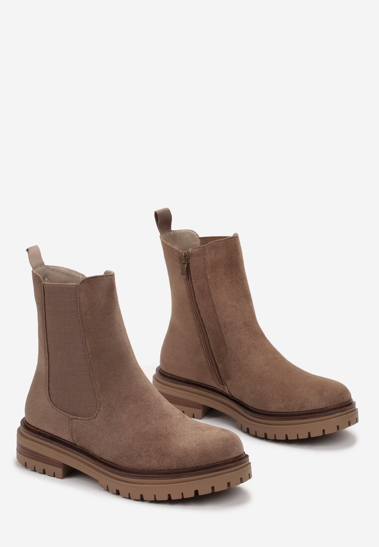 Brązowe Botki Sztyblety za Kostkę Fizabra