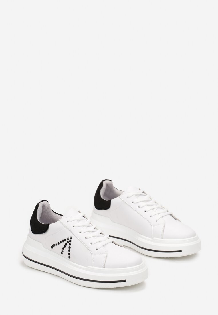 Biało-Czarne Sneakersy na Grubej Podeszwie w Cyrkonie Rizafine
