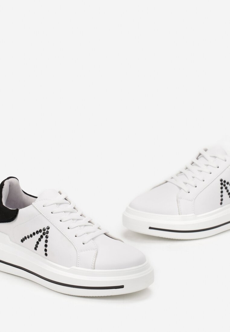 Biało-Czarne Sneakersy na Grubej Podeszwie w Cyrkonie Rizafine