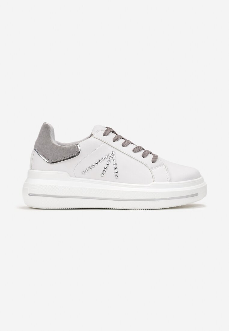 Biało-Szare Sneakersy na Grubej Podeszwie w Cyrkonie Rizafine