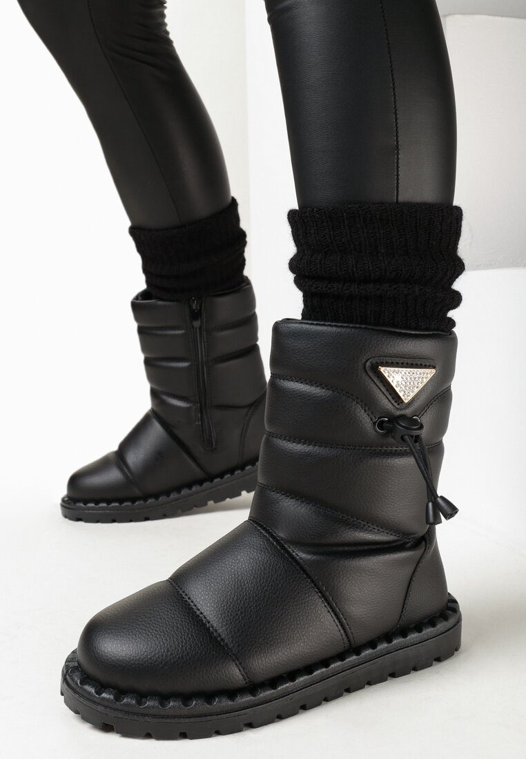 Czarne Śniegowce ze Ściągaczem i Ozdobą w Cyrkonie Loreni