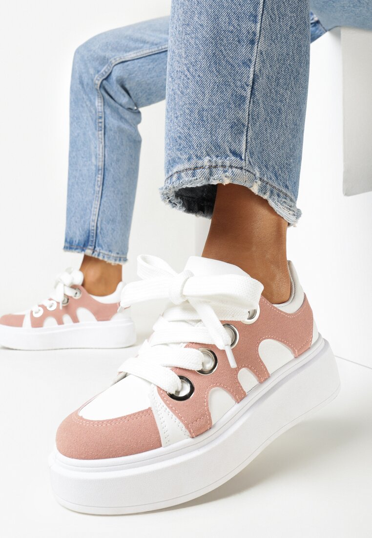 BIało-Różowe Sneakersy na Grubej Podeszwie Jorisa