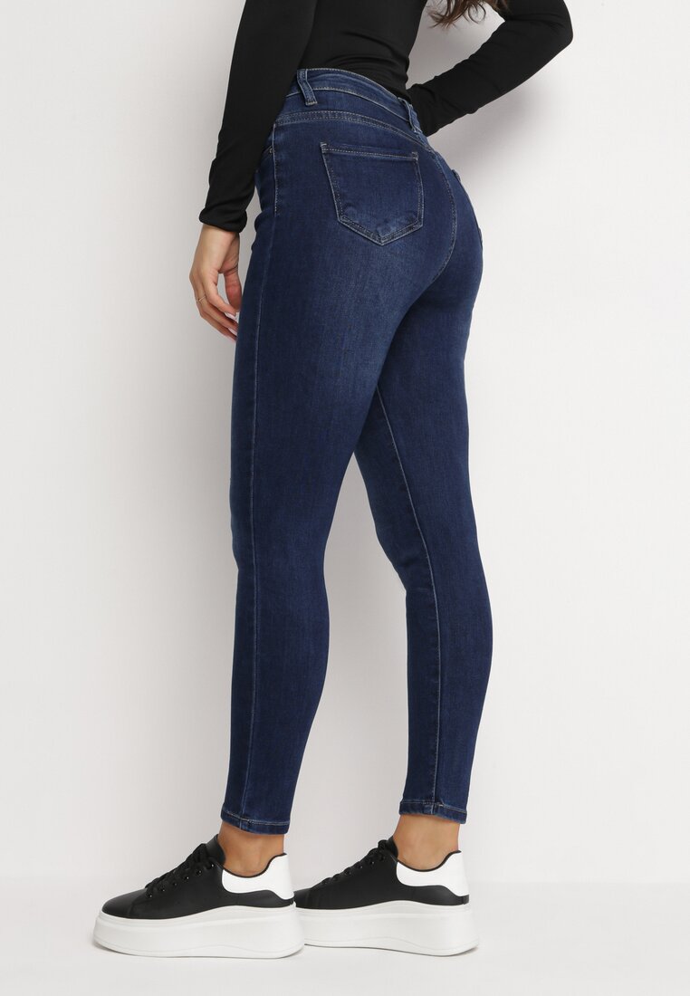 Niebieskie Jeansy Skinny z Elastycznej Bawełny Mereseini