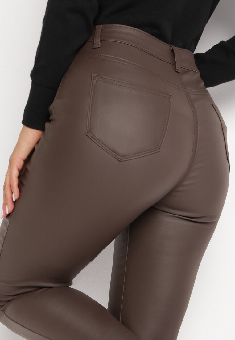Brązowe Modelujące Spodnie Skinny z Imitacji Skóry Natividade