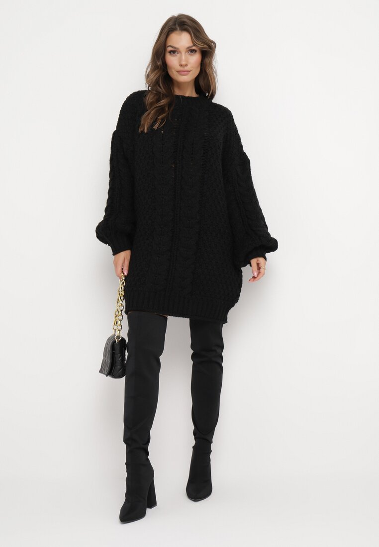 Czarny Sweter Oversize z Szerokim Splotem Voronin