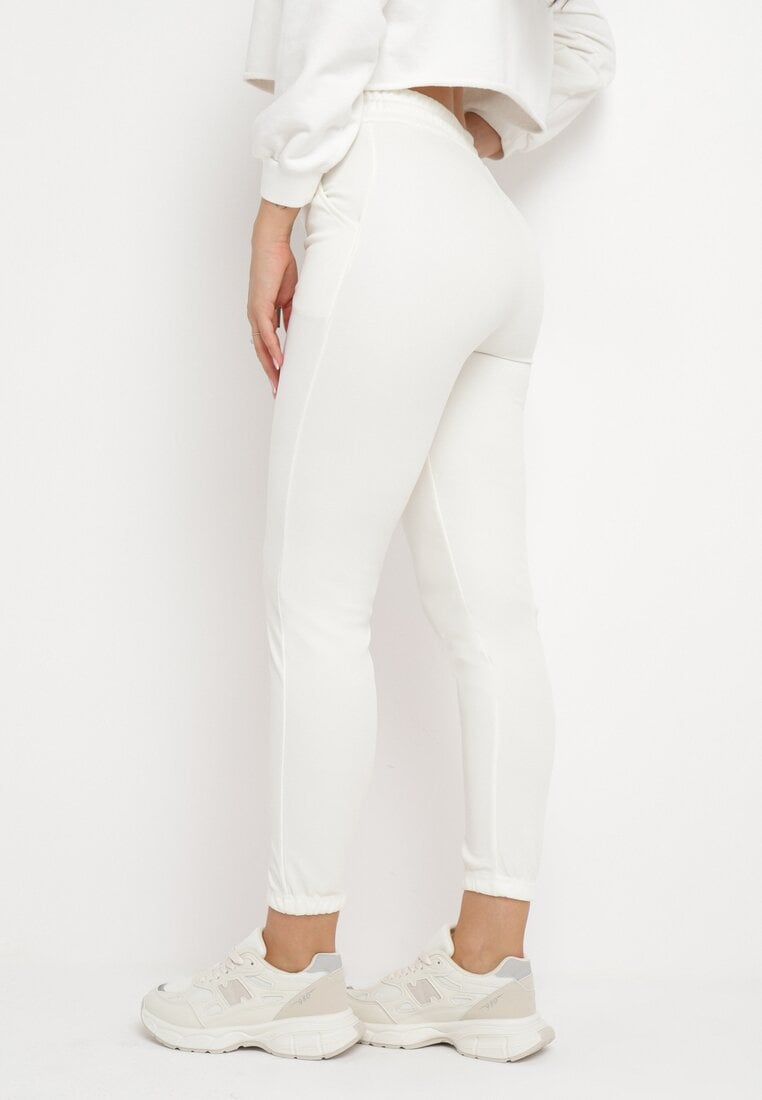 Kremowe Bawełniane Spodnie Dresowe z Gumką w Pasie i Ściągaczami Jumis