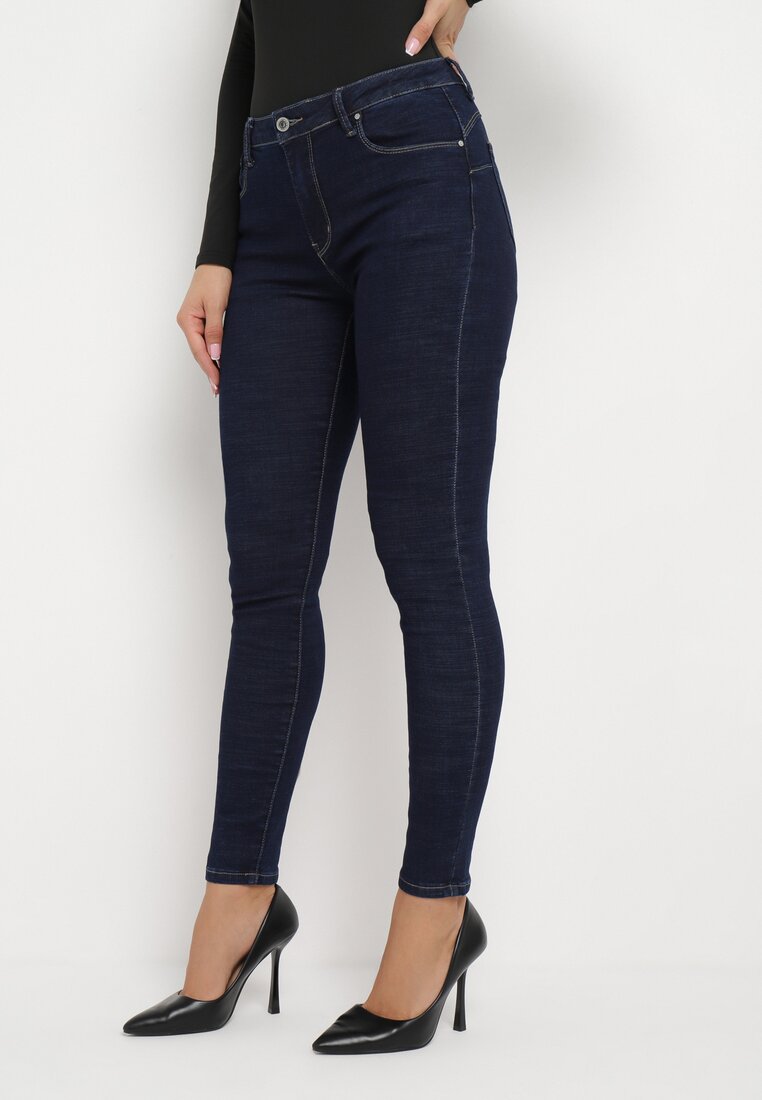 Granatowe Jeansy Skinny z Efektem Push Up Comino