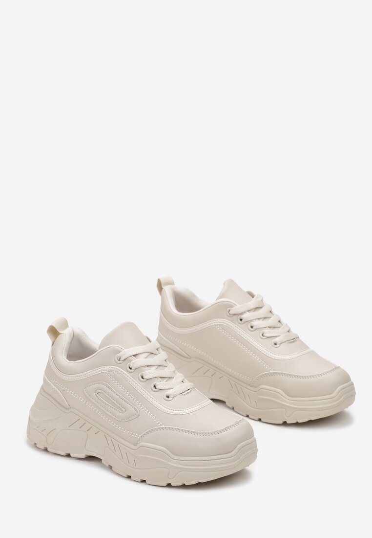 Beżowe Sneakersy na Grubej Podeszwie Treiu