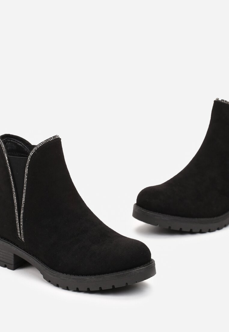 Czarne Botki z Wstawką w Cyrkonie Papines