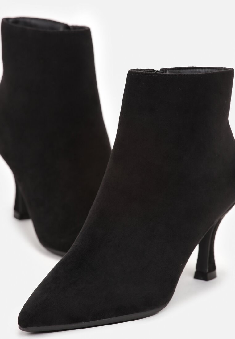 Czarne Botki na Niewysokiej Szpilce z Noskiem w Szpic Lidmea