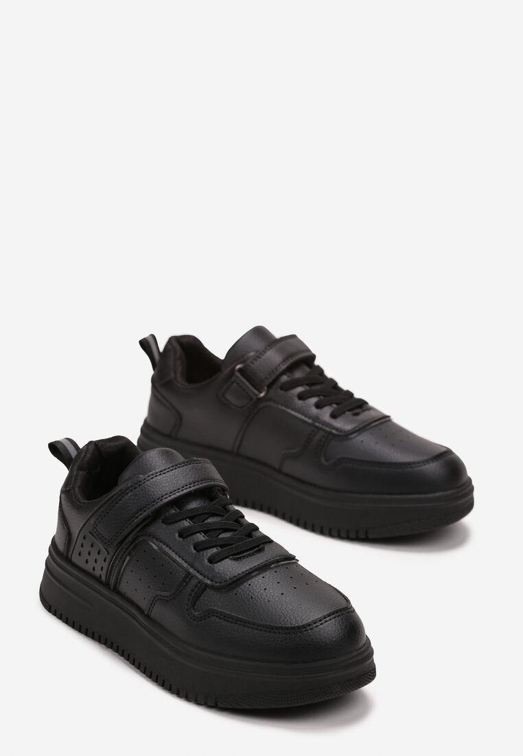 Czarne Buty Sportowe Do Kostki Zapinane na Rzep i Sznurowane ze Skórzaną Wkładką Damenra