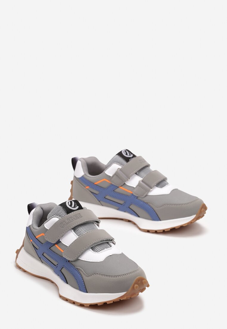 Szaro-Niebieskie Buty Sportowe z Przeszyciami Zapinane na Rzepy Melid