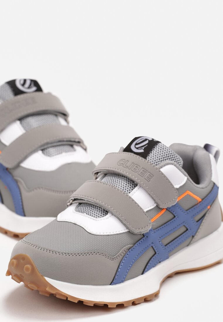 Szaro-Niebieskie Buty Sportowe z Przeszyciami Zapinane na Rzepy Melid