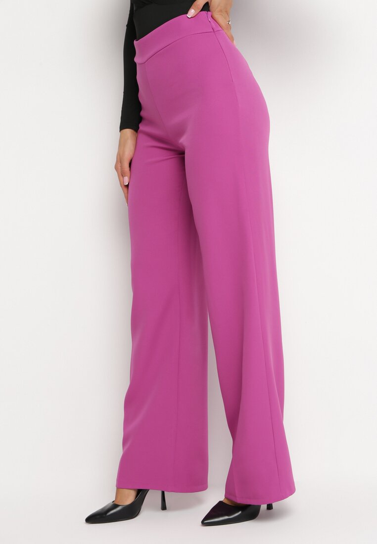 Ciemnofioletowe Spodnie Szerokie High Waist Iners