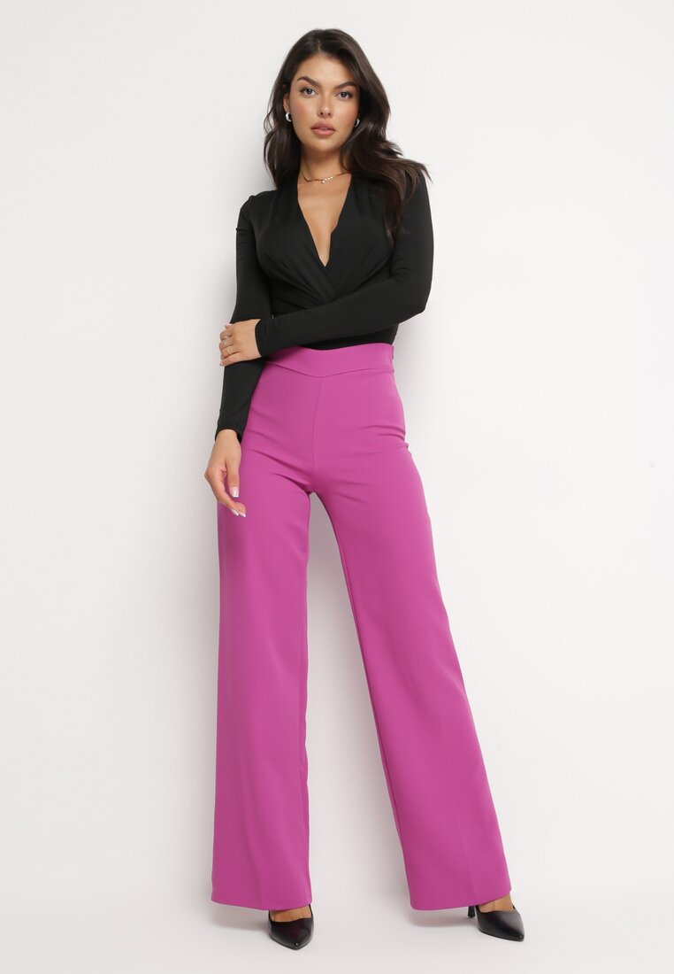 Ciemnofioletowe Spodnie Szerokie High Waist Iners
