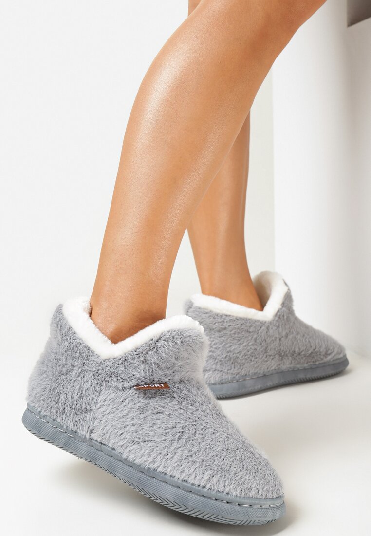 Szare Kapcie za Kostkę z Miękkiego Futerka Edelmines