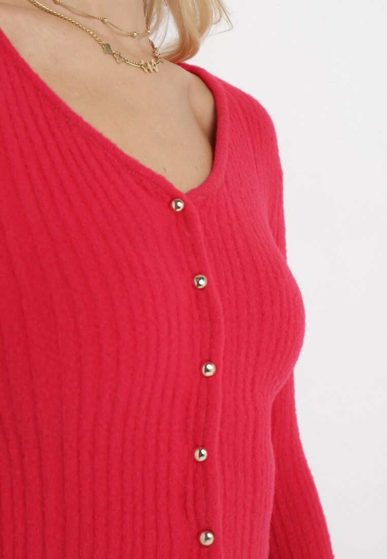 Czerwony Krótki Kardigan z Prążkowanej Dzianiny Okorra