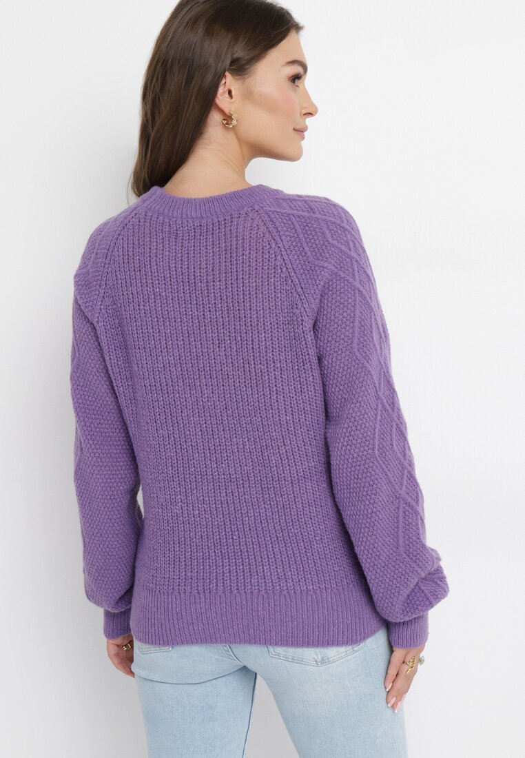 Ciemnofioletowy Sweter w Ozdobny Splot Suzann