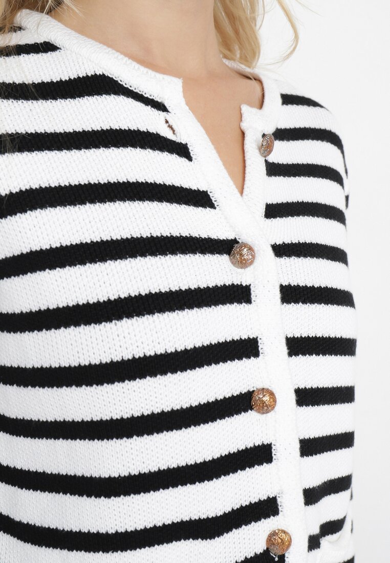 Biały Rozpinany Kardigan w Paski Abamestra