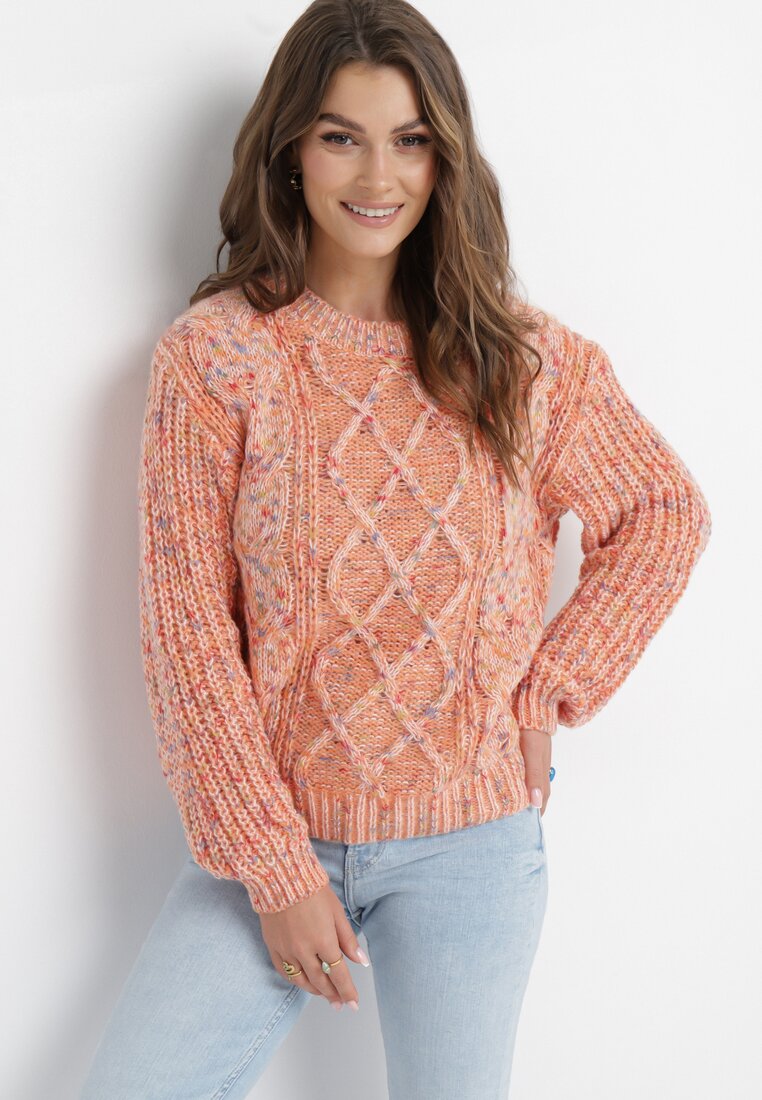 Pomarańczowy Sweter z Ozdobną Kolorową Nicią Gabriani