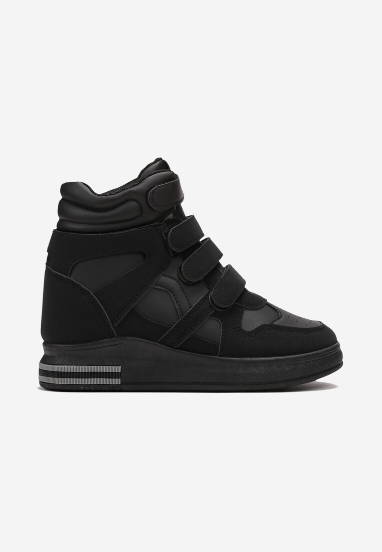 Czarne Sneakersy na Ukrytym Koturnie z Zapięciem na Rzepy Amria