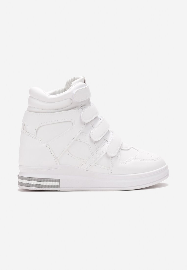 Białe Sneakersy na Ukrytym Koturnie z Zapięciem na Rzepy Amria