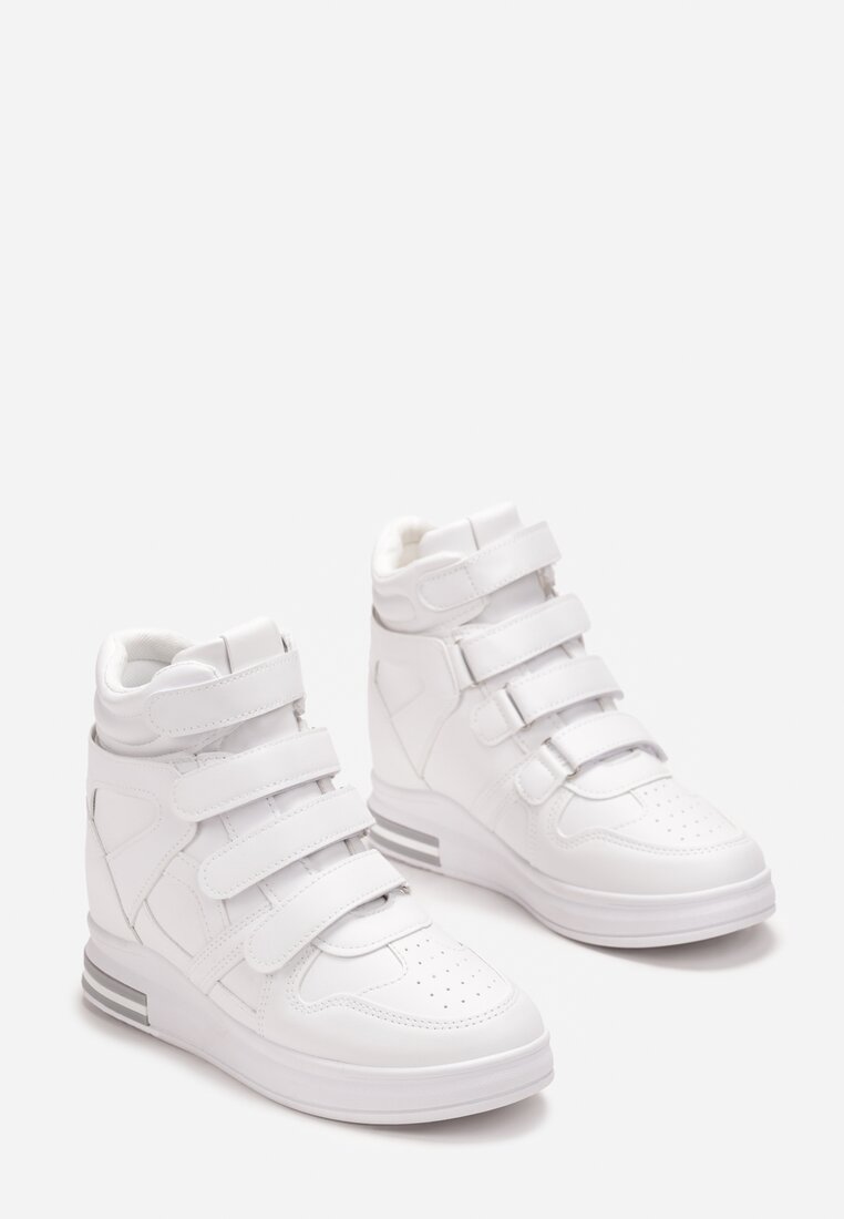 Białe Sneakersy na Ukrytym Koturnie z Zapięciem na Rzepy Amria