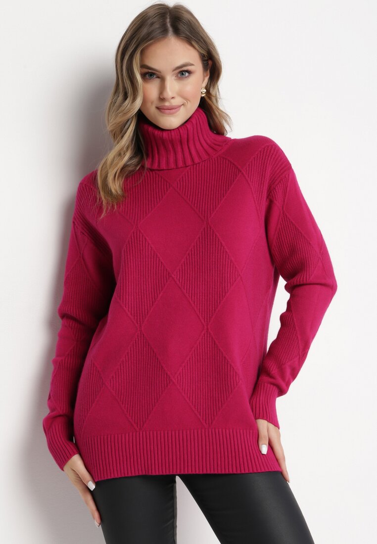 Fuksjowy Klasyczny Golf z Długimi Rękawami i Ściągaczami Giabina