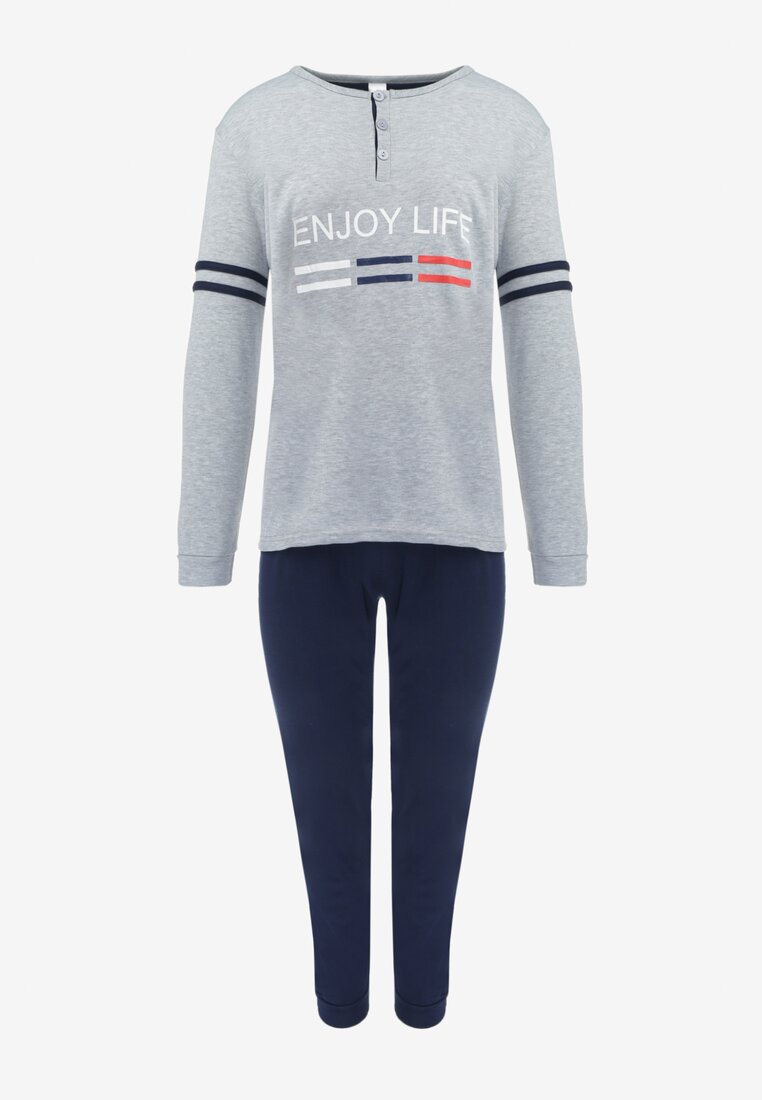 Szara Piżama Spodnie i Longsleeve z Nadrukiem Cervinera