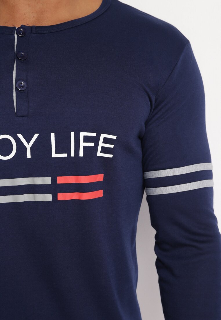 Granatowa Piżama Spodnie i Longsleeve z Nadrukiem Cervinera