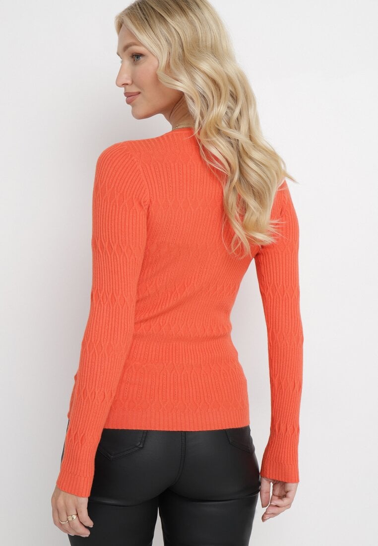 Pomarańczowy Sweter z Prążkowanej Dzianiny Roche