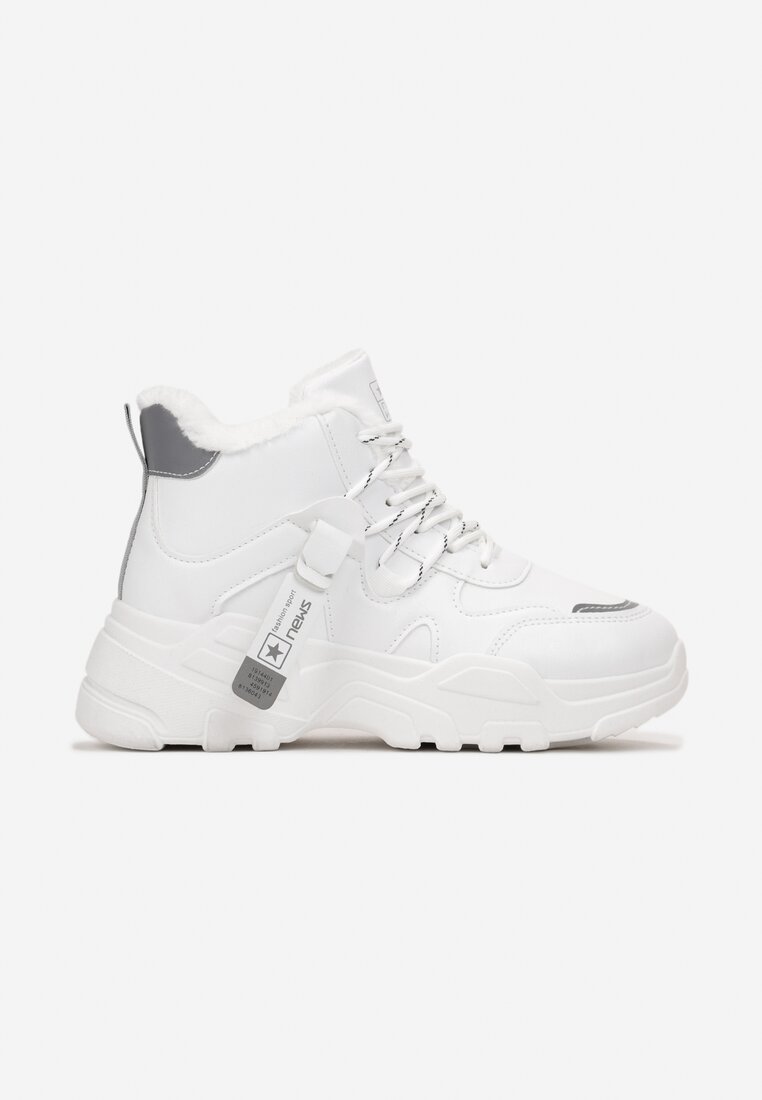 Białe Sneakersy Podwójnie Sznurowane za Kostkę ze Sztucznym Futerkiem Simnilka