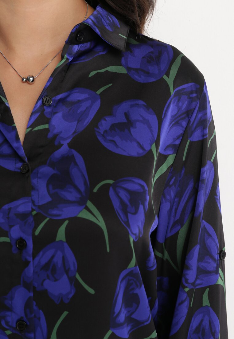 Niebiesko-Czarna Koszula w Kwiaty Abaxa