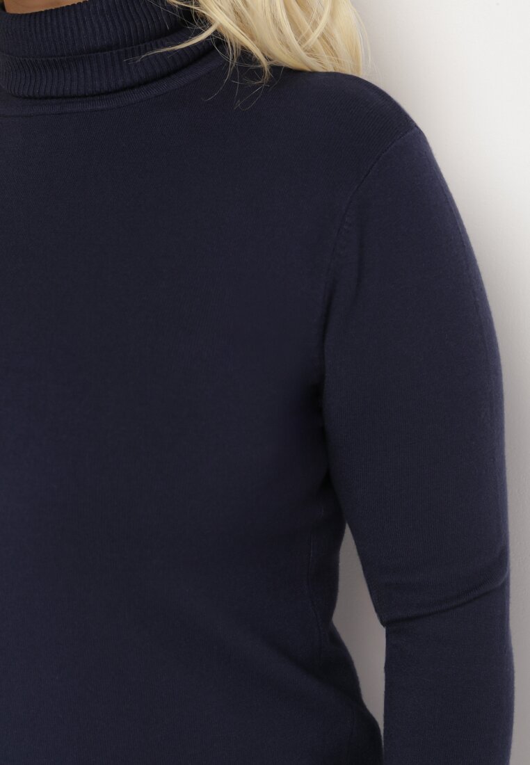 Granatowy Sweter z Golfem Sazerna