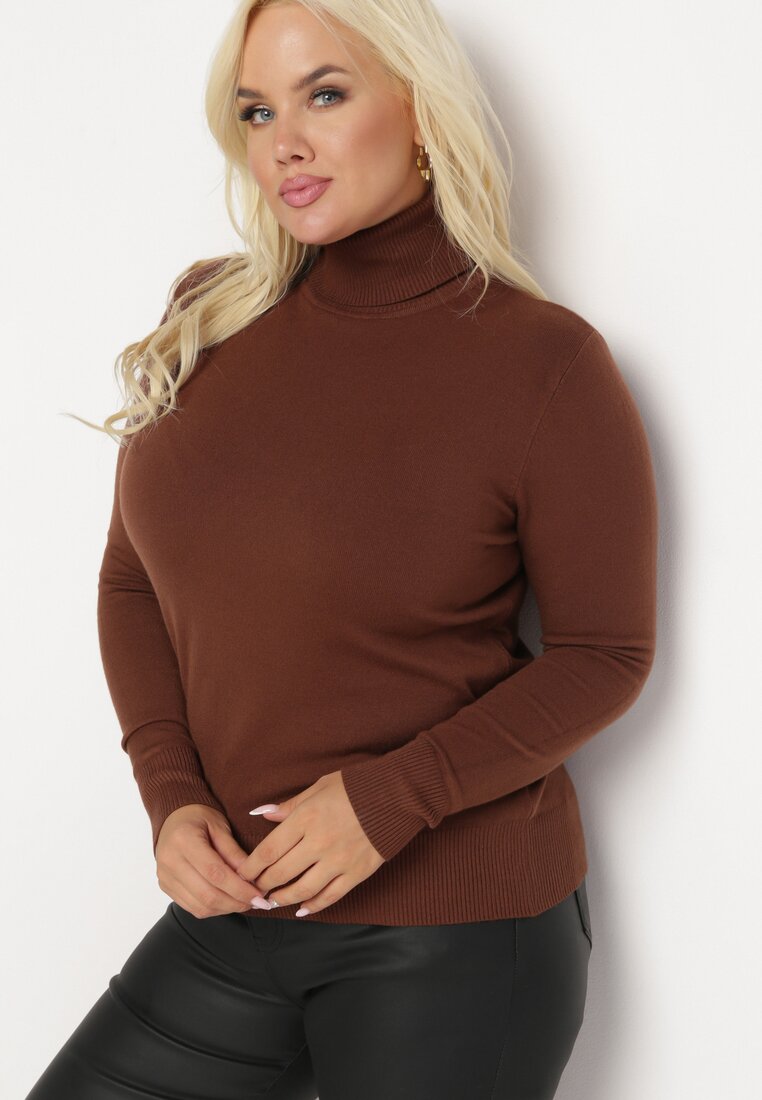 Brązowy Sweter z Golfem Sazerna