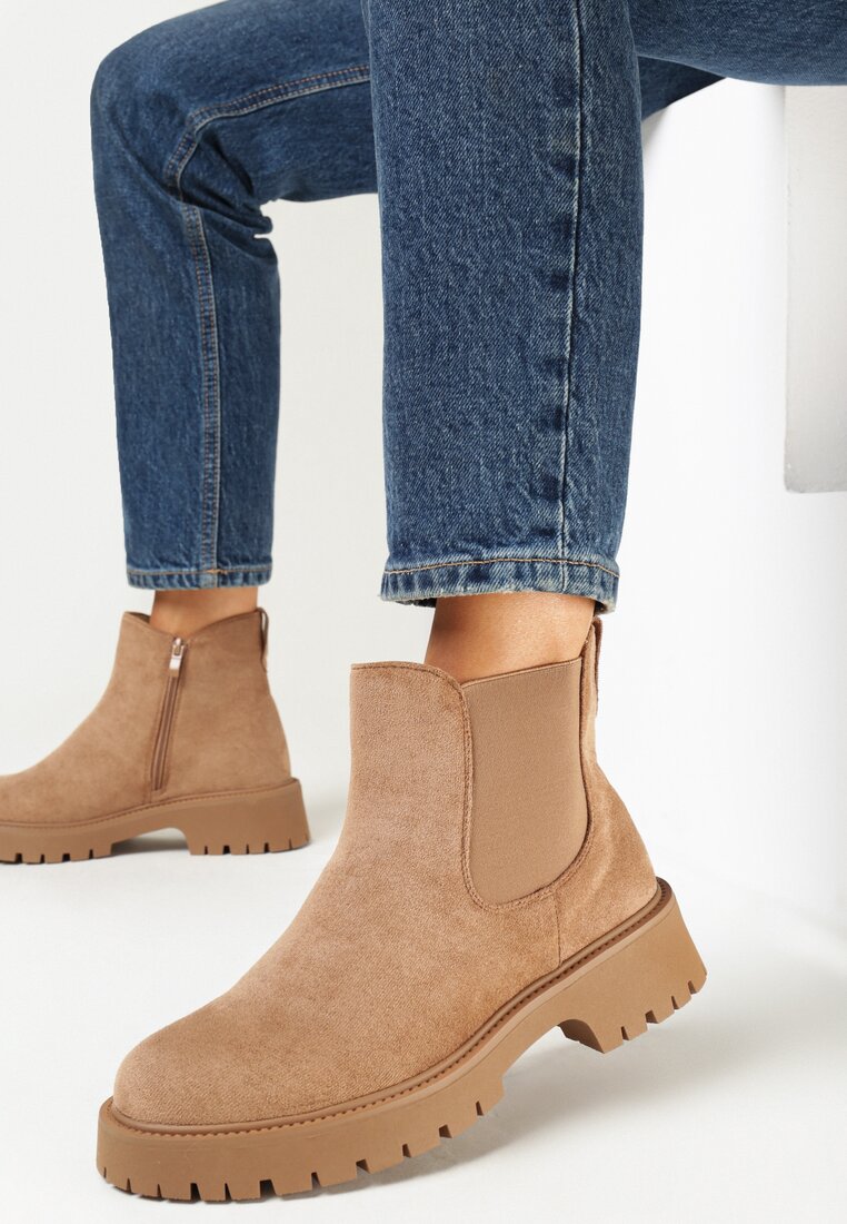 Brązowe Botki Sztyblety z Protektorem Lasmina