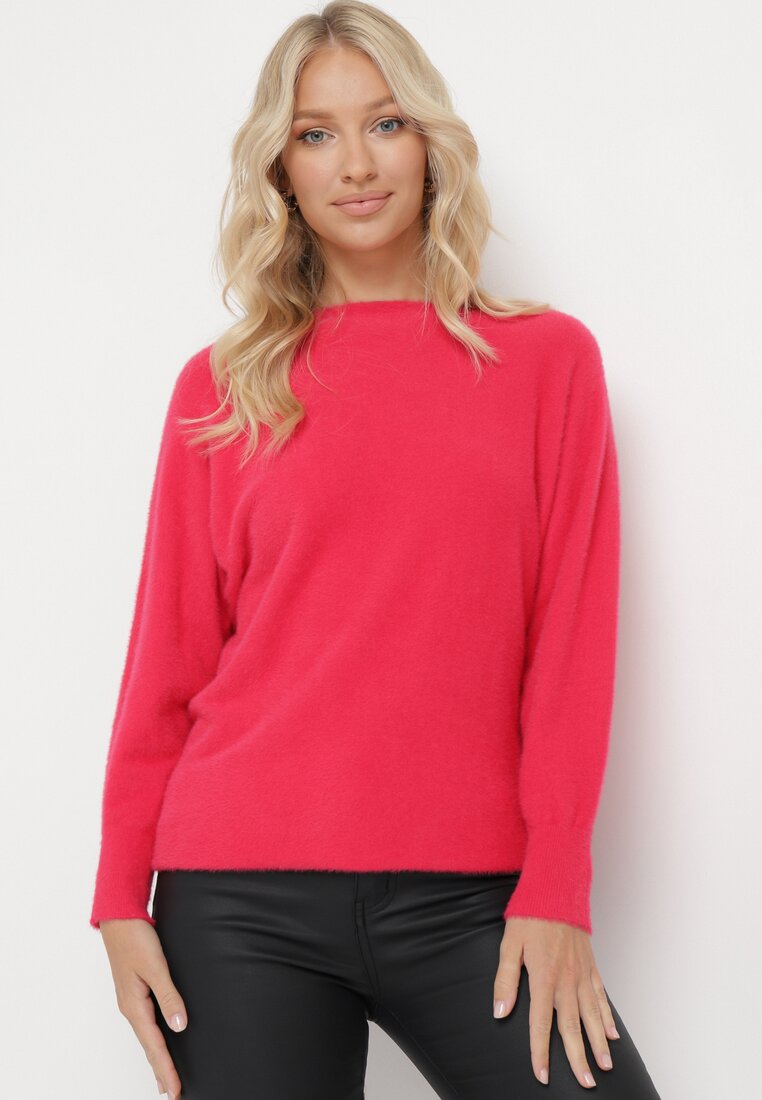 Różowy Sweter z Luźnymi Rękawami Typu Nietoperz Mevinla