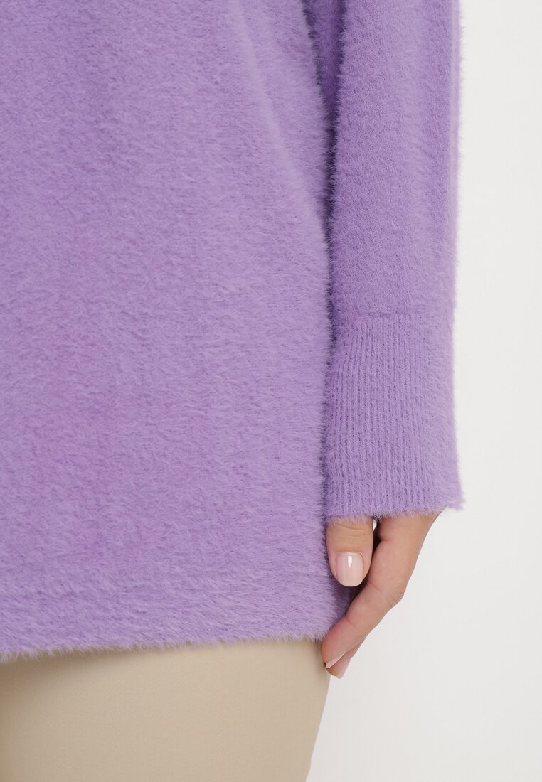 Fioletowy Sweter z Luźnymi Rękawami Typu Nietoperz Mevinla